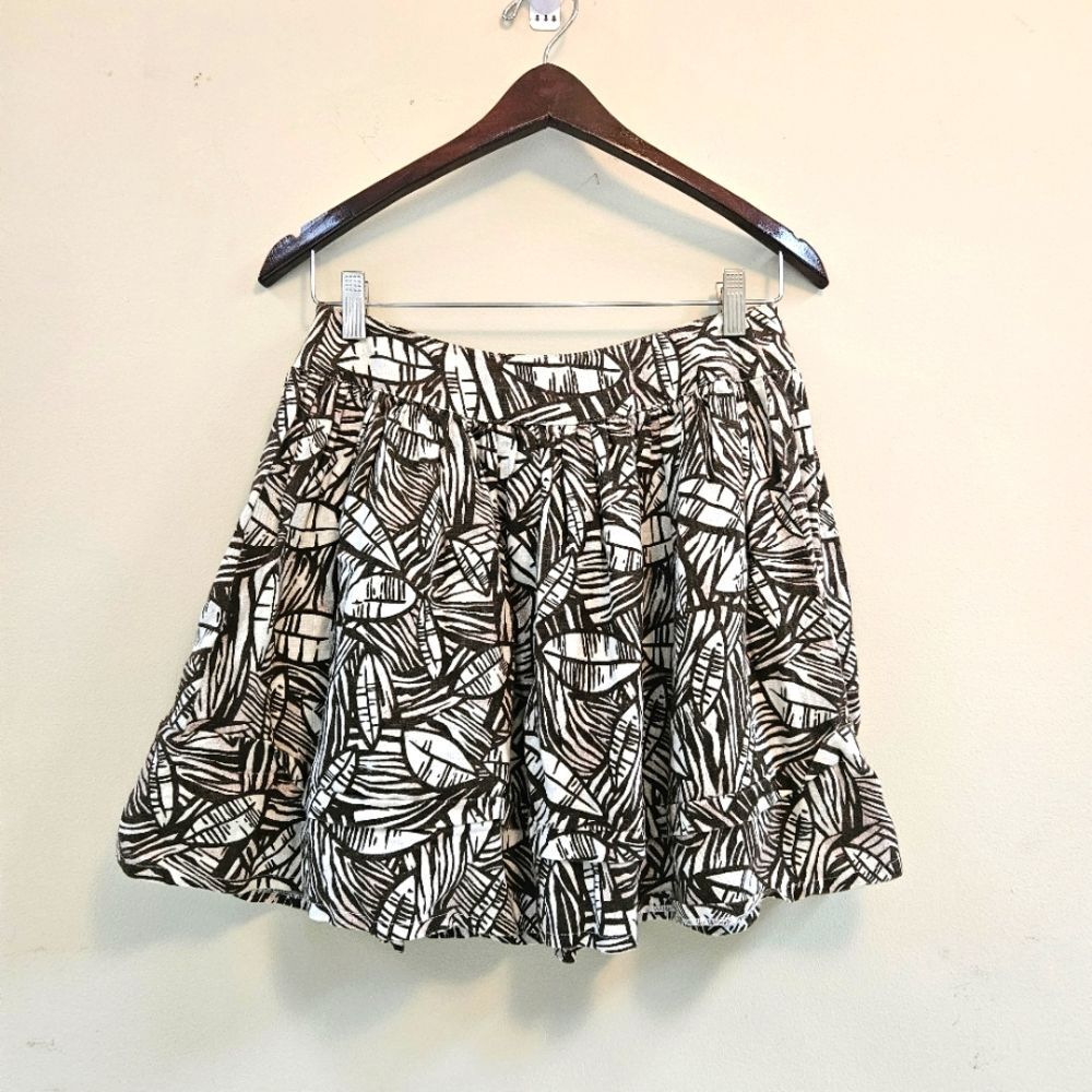 twenty one Womens Skirt Sz S 100% Linen Brown White Tropical Print Pockets